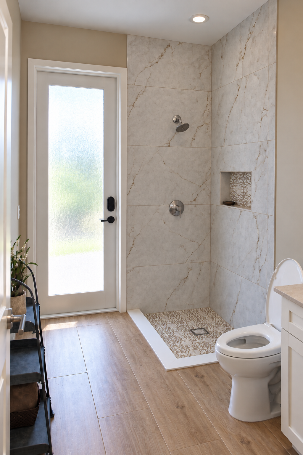 Bathroom shower opening before the glass enclosure was installed